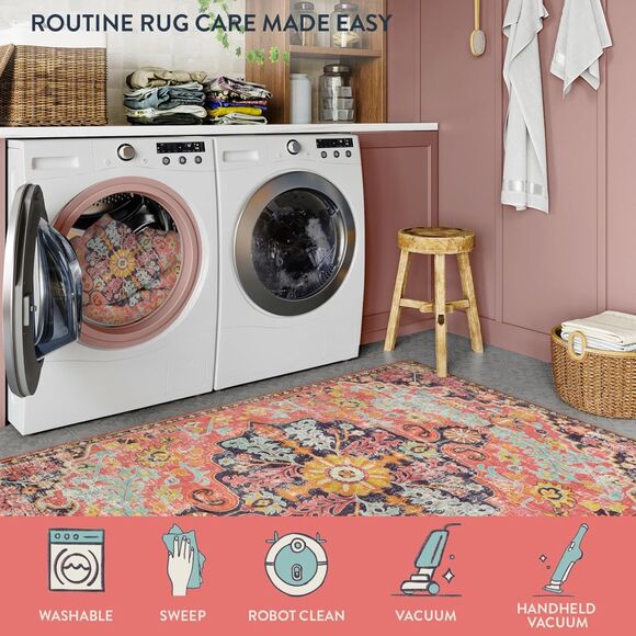 Pop of Pink! 2'x5' Boho Floral Runner – Non-Slip, Washable & Super Slim - Picture 9 of 9